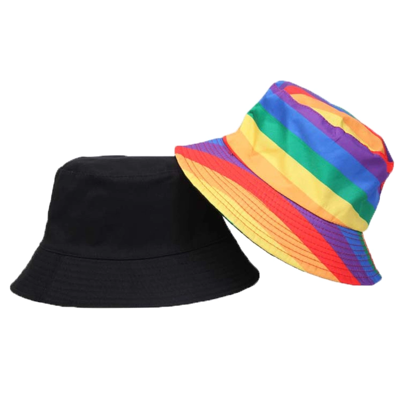 Whoelsale Low MOQ Fashion Rainbow Full Printing Customized Promotional Bucket Hat