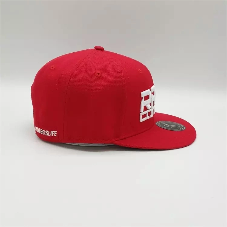 Dephens01 Factory Wholesale Custom Sports Wear 6 Panel Wool Blend Red 3D Embroidery Suede Cotton Twill Printed Snapback Hat Caps with Sticker
