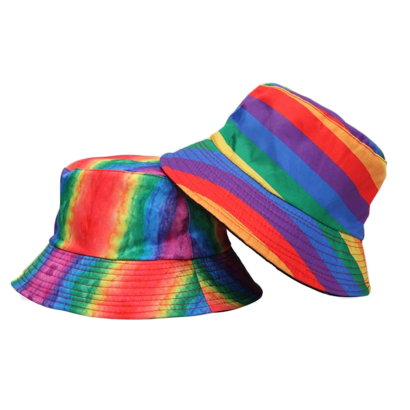 Whoelsale Low MOQ Fashion Rainbow Full Printing Customized Promotional Bucket Hat