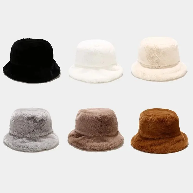 Winter Thick Faux Fur Plush Fuzzy Versatile Warmth Fisherman Bucket Hat