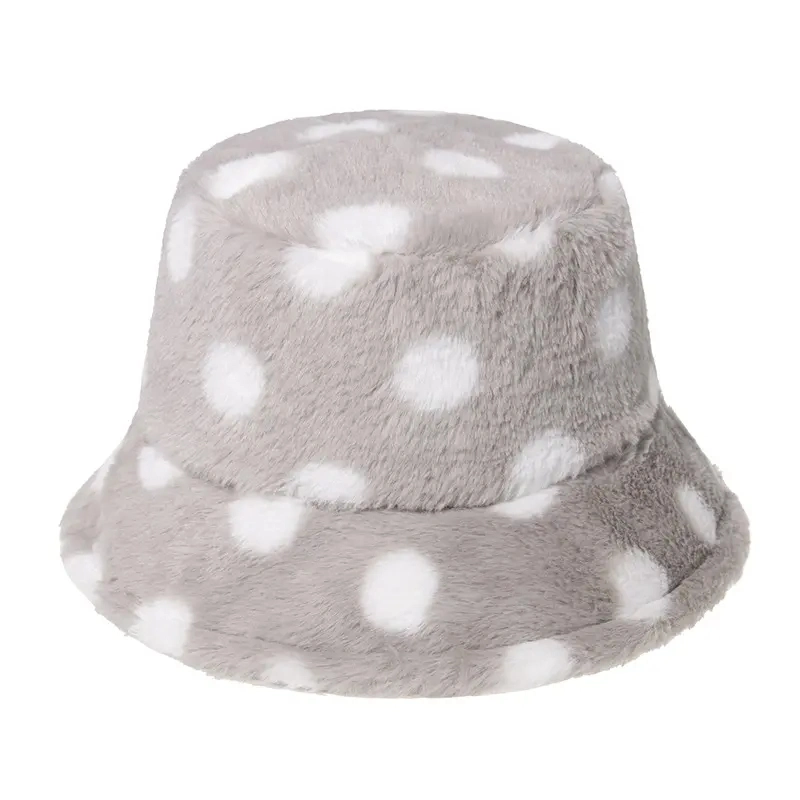 Womens Fashion Printing Winter Warm Fuzzy Bucket Hat Custom Logo