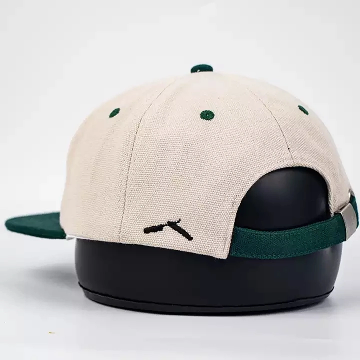 Two Tone Adjustable Custom Logo Snapback Hat 6 Panel Canvas Unstructured Snapback Cap with Green Under Brim