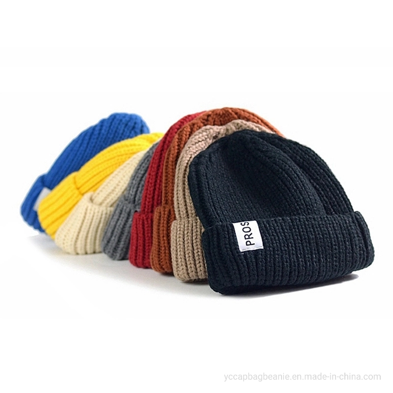 Wholesale Custom Recycle Acrylic Wool Plain Warm Winter Football Knit Hat Beanie