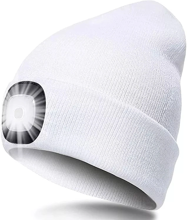 LED Beanie Torch Hat with Light Men/Women Hat Winter Warm Headlamp Cap with 3 Brightness Levels 4 Bright LED for Camping Fishing