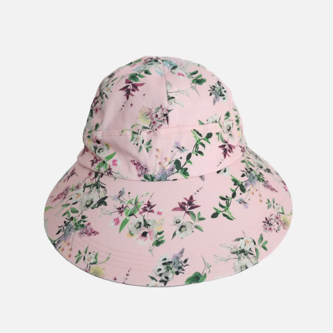 Super Brim Women Cotton Bucket Hat with Sublimation Printing Colourful Fashion Hat Casual Plain Sun Protective Cap for Beach