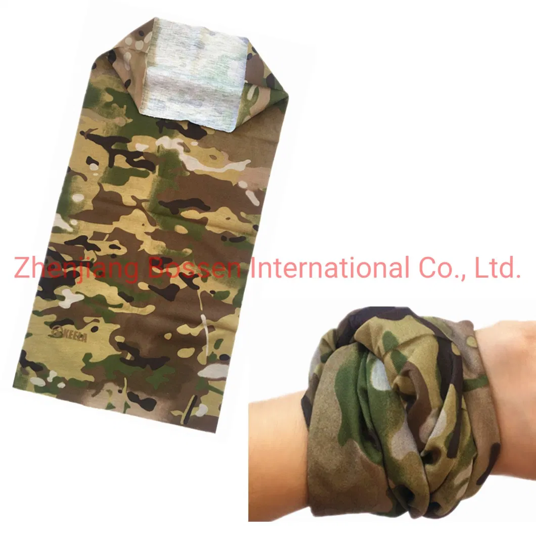 OEM Customized Logo Printed Microfiber Polyester Green Camo Neck Tube Bandana