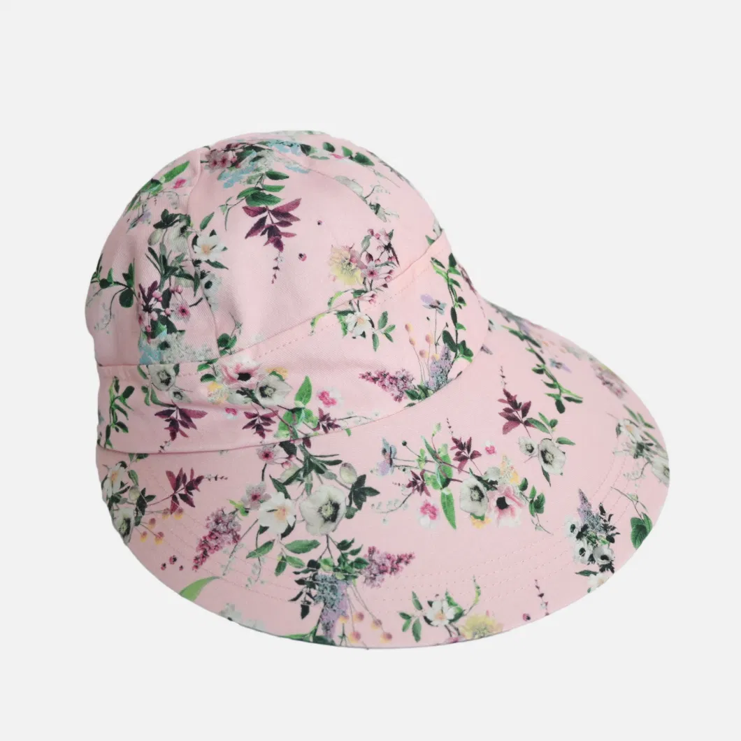 Super Brim Women Cotton Bucket Hat with Sublimation Printing Colourful Fashion Hat Casual Plain Sun Protective Cap for Beach