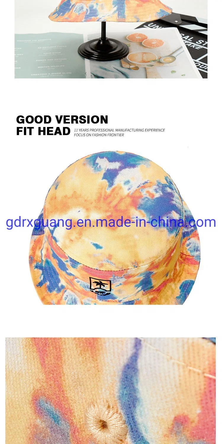 Custom Printing Colorful Sun Wide Brim Tie Dye Bucket Hat for Kids