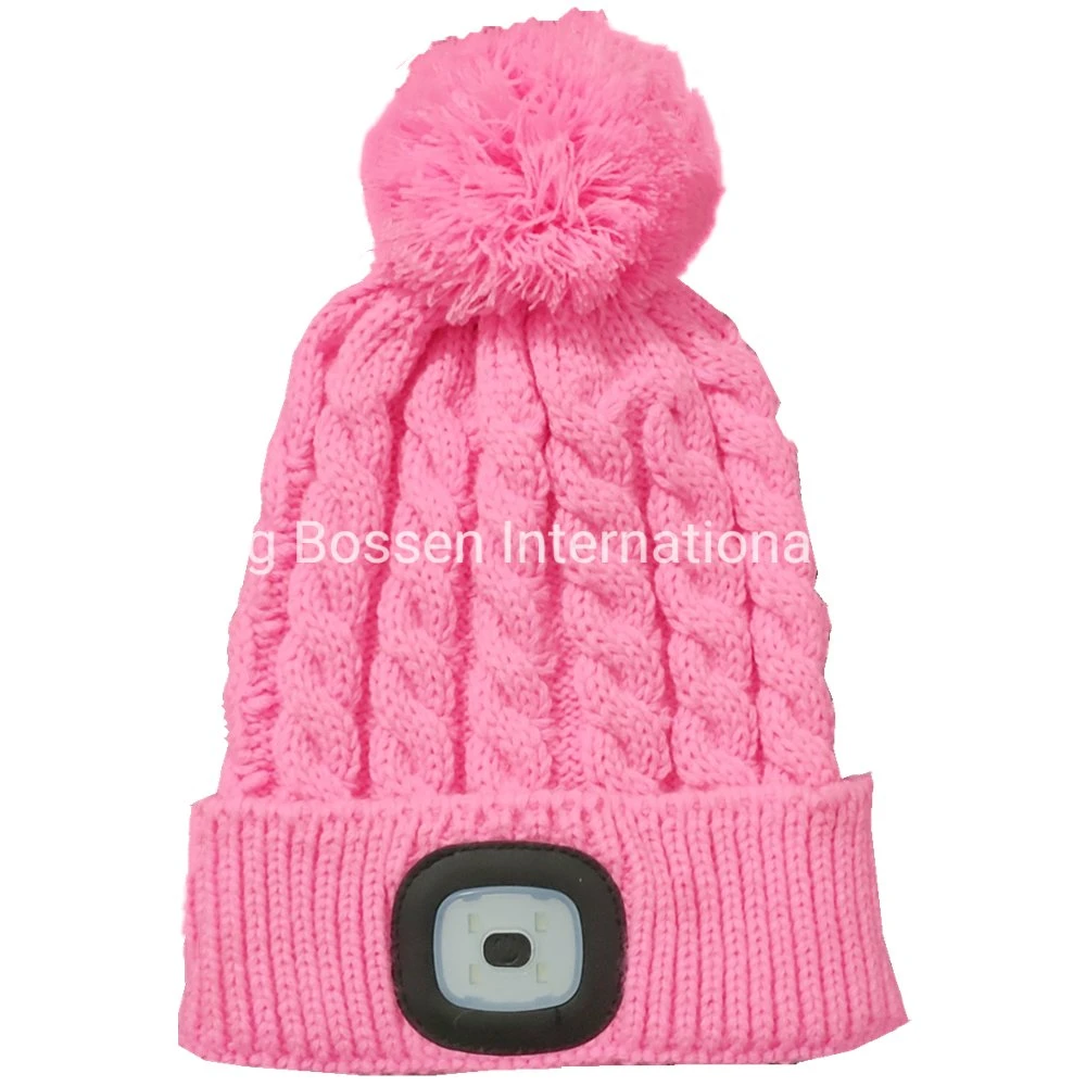 China Hat Factory Custom Color Logo Outdoor Camping Winter Knitted Beanie Cap Hat with LED Lights