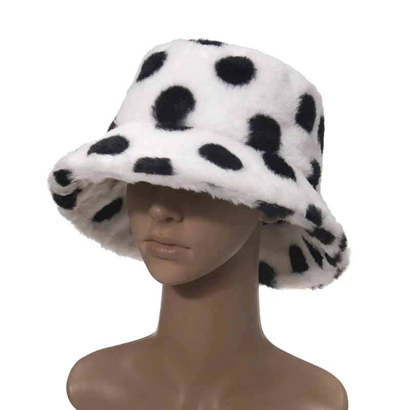 Womens Fashion Printing Winter Warm Fuzzy Bucket Hat Custom Logo