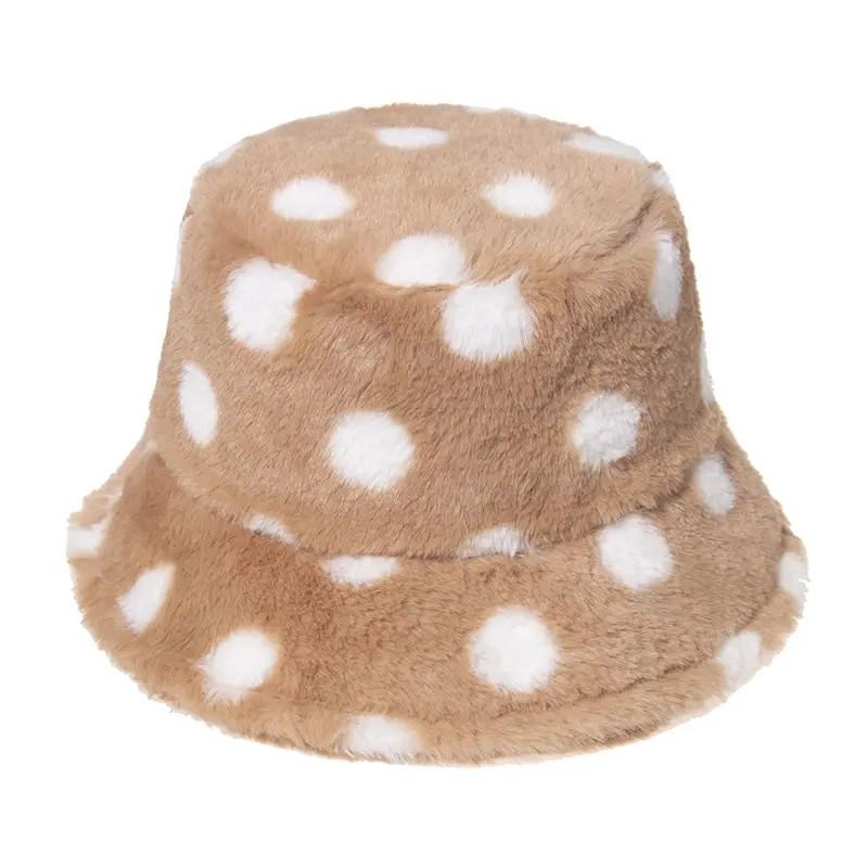 Womens Fashion Printing Winter Warm Fuzzy Bucket Hat Custom Logo