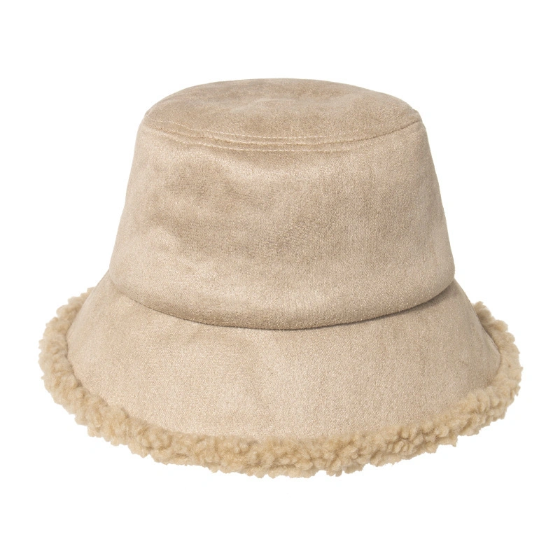 Women Winter Bucket Hat PU Leather Double-Sided Wearing Warm Bucket Cap Fisherman Hat