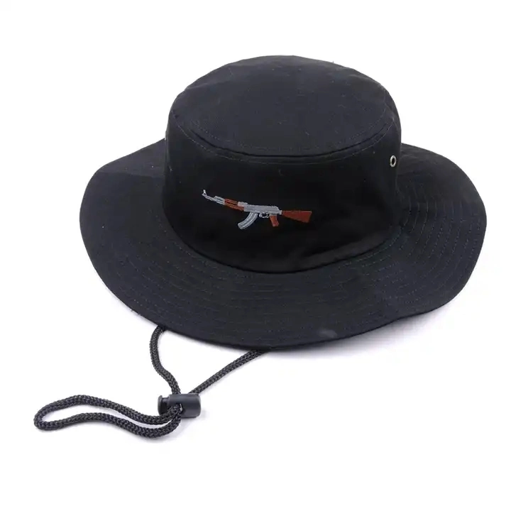 Summer Wholesale Custom Fisherman Hats Low MOQ Plain Black embroidery Wide Brim Designer Bucket Hats for Men with Adjustable String