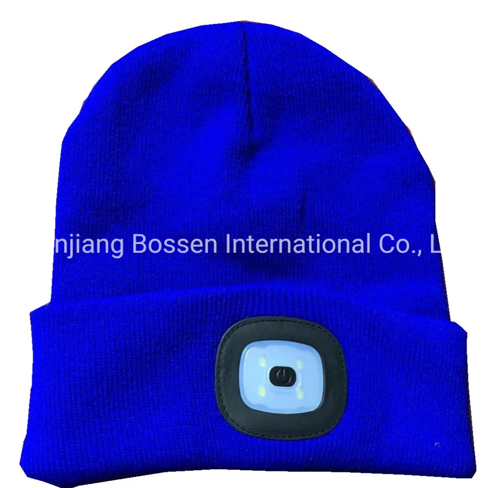 China Hat Factory Custom Color Logo Outdoor Camping Winter Knitted Beanie Cap Hat with LED Lights