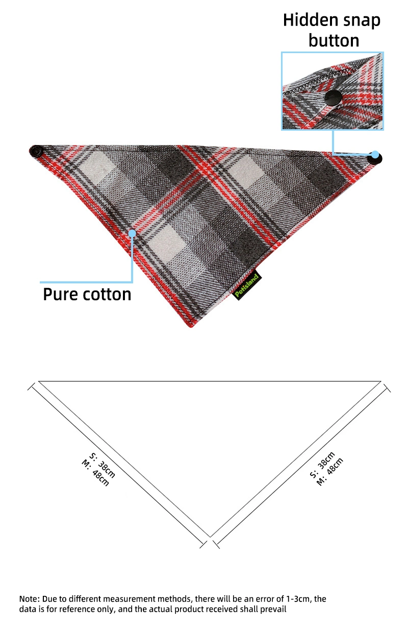 Designer Logo Pattern Plaid Pure Cotton Fabric Plastic Button Outdoor Dog Bandana for Small Pet