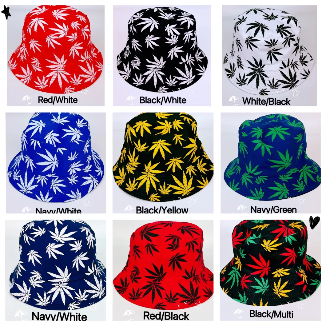 New Design Fashion Unisex Maple Leaf Aop Printing Bucket Hats