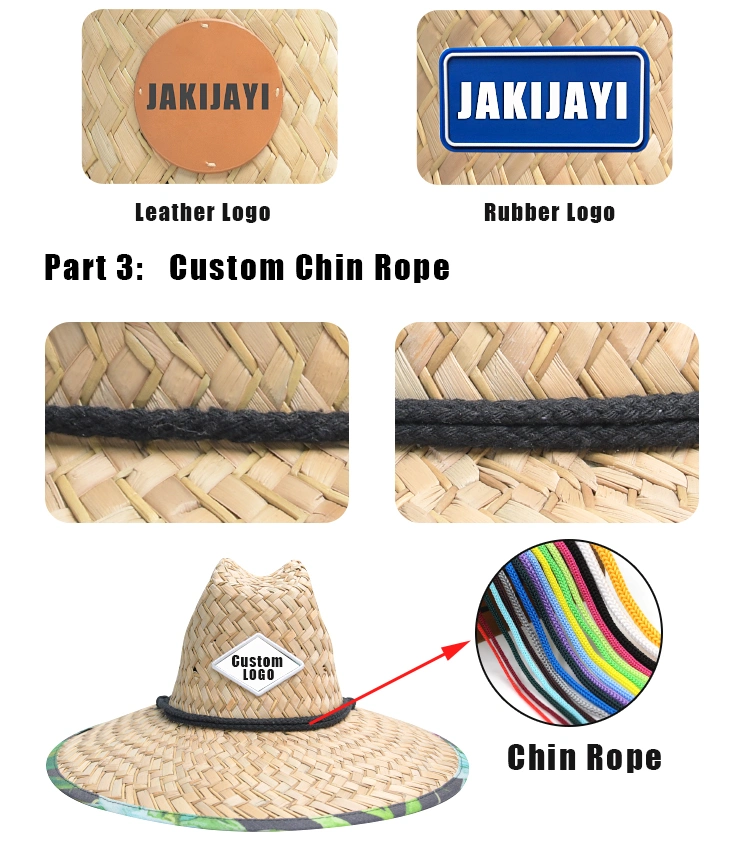 Wholesale Summer Unisex Adults Wide Brim Natural Lifeguard Straw Hat with Custom Patch Logo