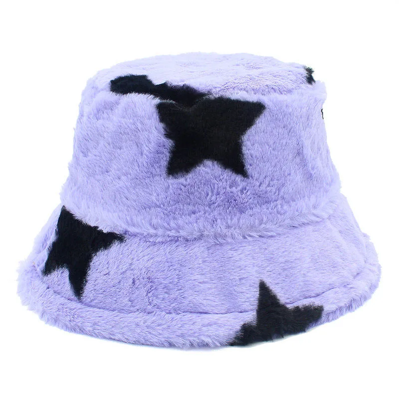 Trendy Designer Custom Winter Bucket Hat Five-Pointed Star Rabbit Fur Trend Female Thickened Fisherman Hat