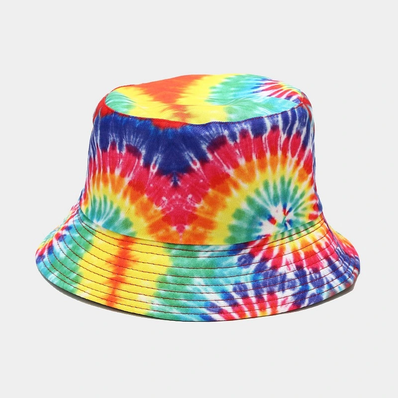 New 3D Colorful Printed Fisherman Hat Tie-Dyed Double Sided Basin Bucket Hat for Men and Women Outdoor Sun Protection