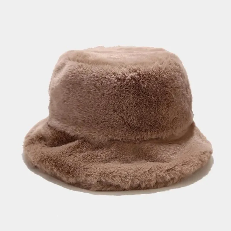 Winter Thick Faux Fur Plush Fuzzy Versatile Warmth Fisherman Bucket Hat
