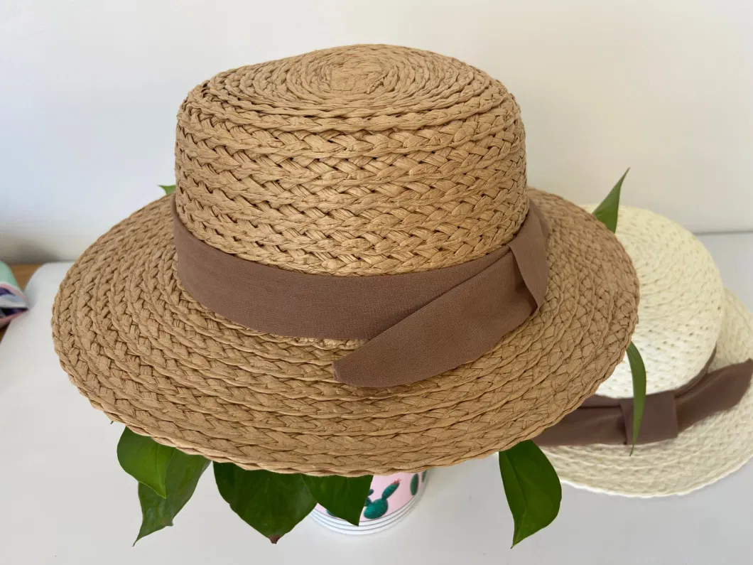 Kids Mom Chirdren Bucket Visor Chiffon Trim Girl&prime;s Paper Straw Sun Hats