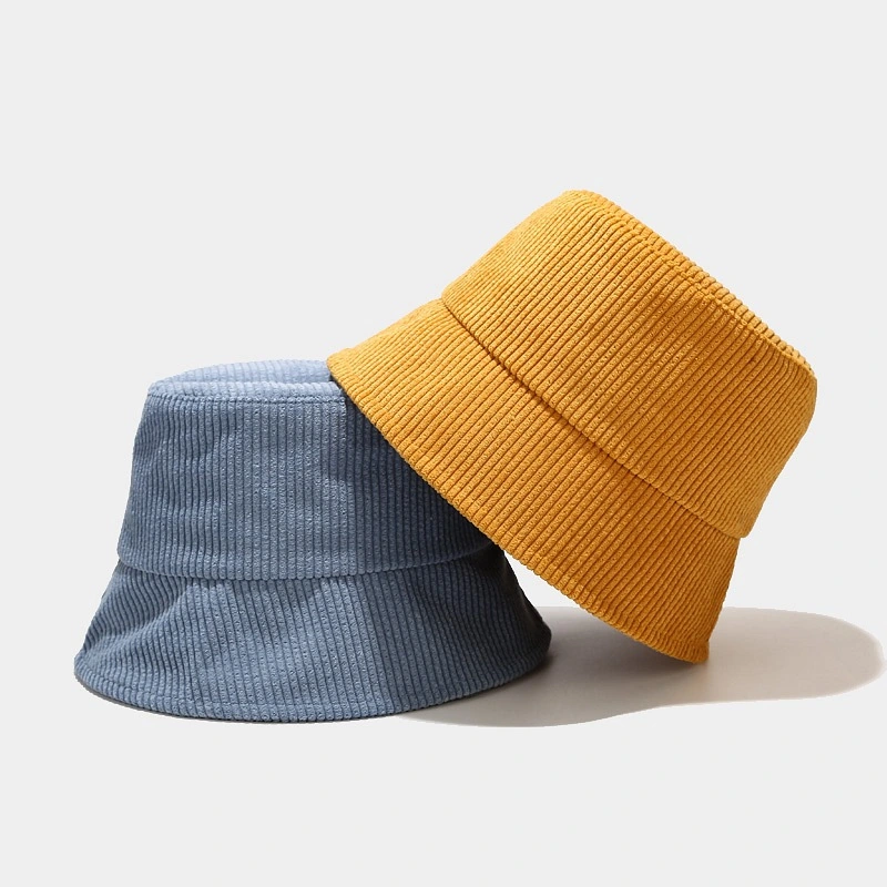 New Winter Hat Unisex Solid Color Wide Brim Fishing Corduroy Bucket Hats