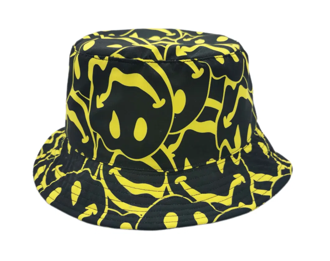 Fishing Hat with Woven Label Embroidery and Sublimation Printing Polyester Bucket Hat Casual Sun Hat with Own Logo Fashion Hat