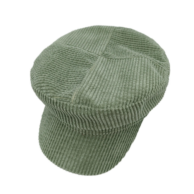 Fashion Corduroy Green Newsboy Cap Hat Flat Top Womens