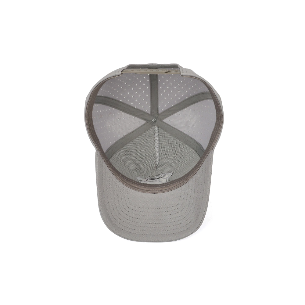 OEM Custom 6 Panel Grey Laser Cut Holed Perforated Baseball Hat Cap Waterproof Polyester Flex Fit Quick Dry Fitted Golf Hats Caps with Embroidered Logo