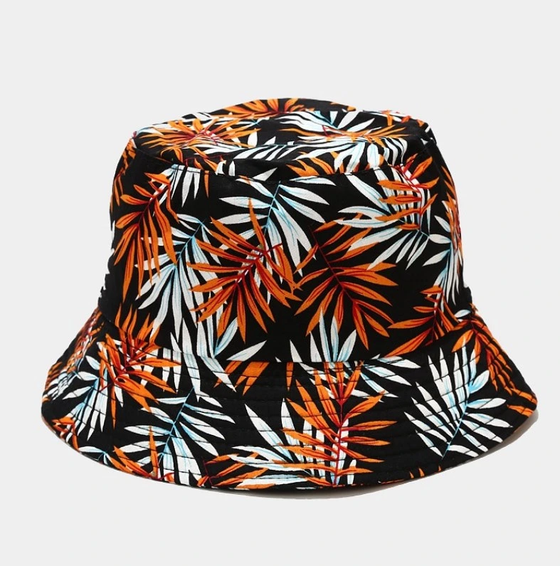 Reversible Palm Leaf Print Fisherman Bucket Hat Holiday Music Festival Sun Hats