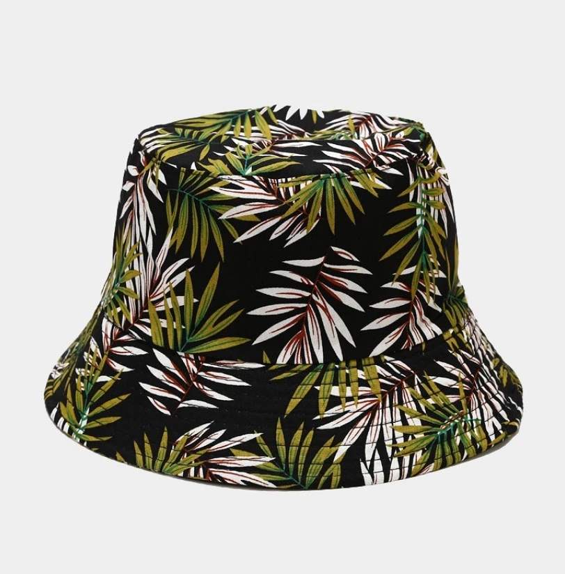 Reversible Palm Leaf Print Fisherman Bucket Hat Holiday Music Festival Sun Hats