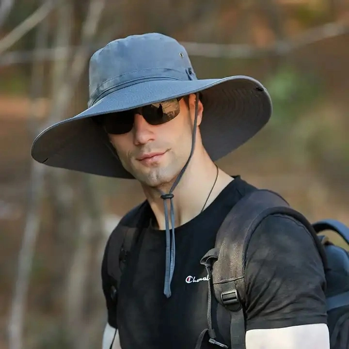 Custom Men Outdoor Sports UV Shade Waterproof Solid Color Bucket Fisherman Hat Casual Fishing Sun Hat