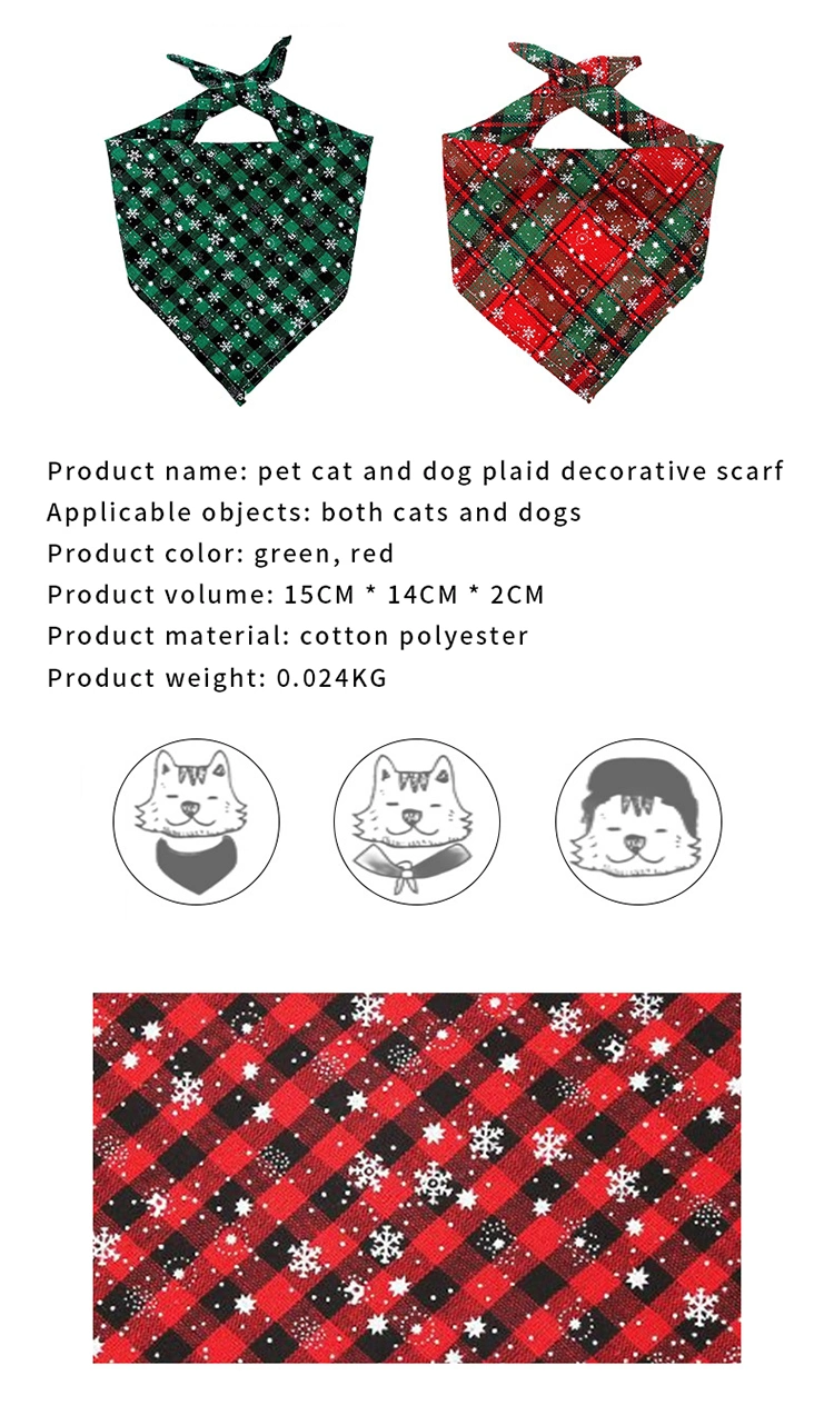 Dog Bandana Christmas Pet Triangle Scarf Plaid Snowflake Accessories Bibs for Dog