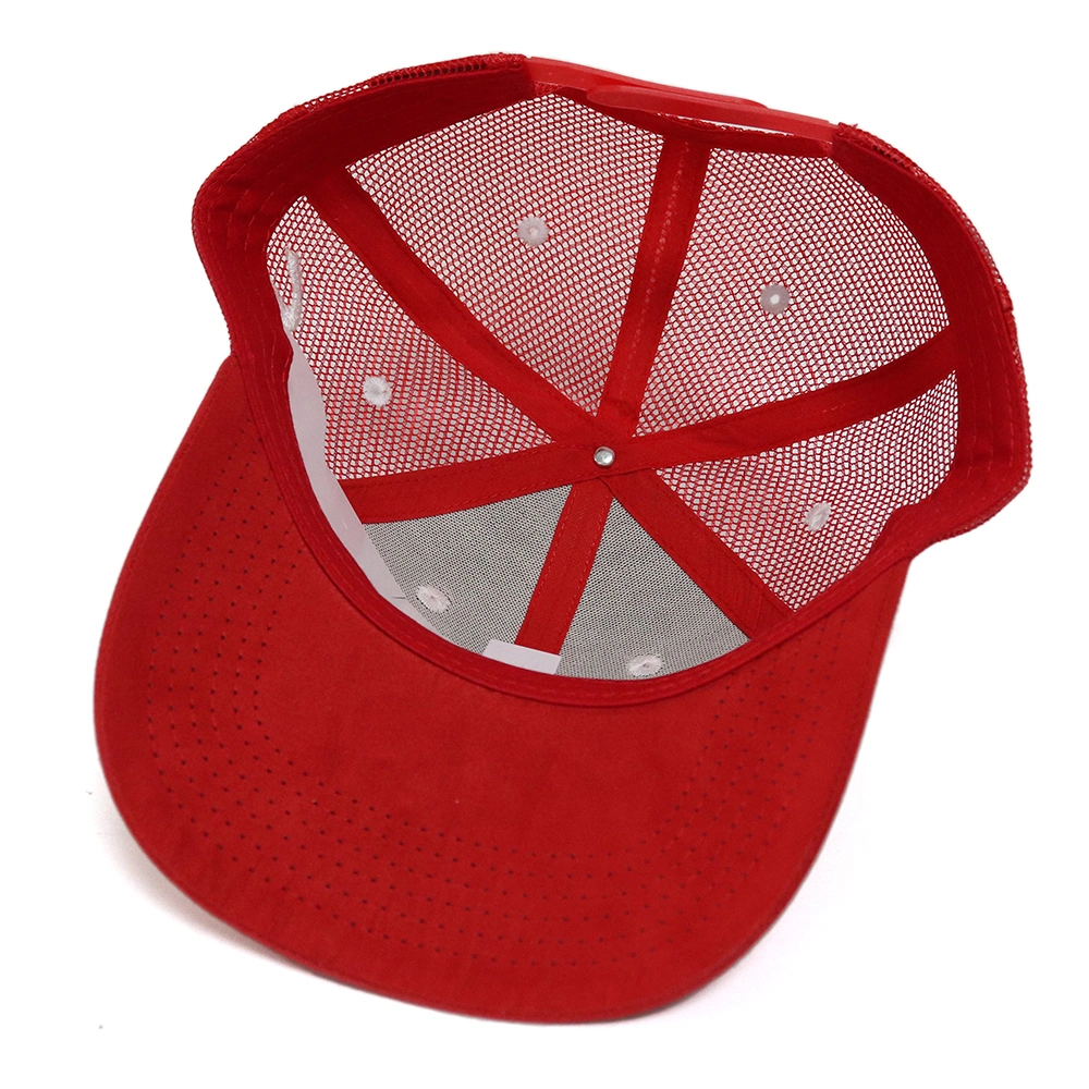 Customize Red Mesh Blank Suede Trucker Hat for Men Unisex Classic Suede Cap 6 Panel Mesh Custom Trucker Hat Suede