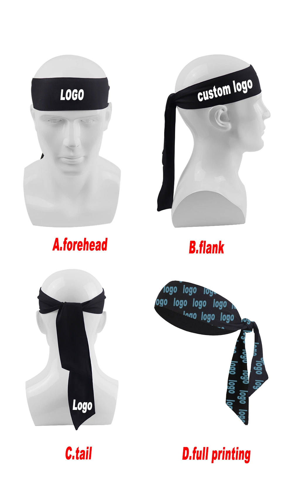 Custom Logo Designer Gym Long Bandana Hair Bands Sport Cotton Fashion Headbands for Man