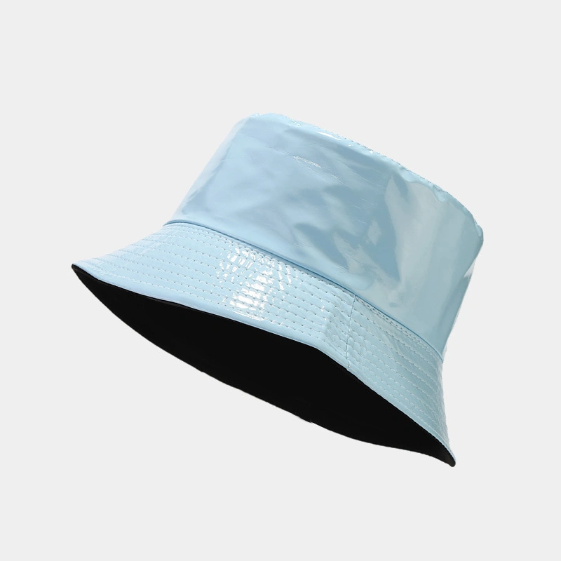 Wholesale Candy Color Waterproof PU Leather Riversible Metallic Fisherman Bucket Hats