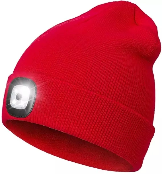 LED Beanie Torch Hat with Light Men/Women Hat Winter Warm Headlamp Cap with 3 Brightness Levels 4 Bright LED for Camping Fishing