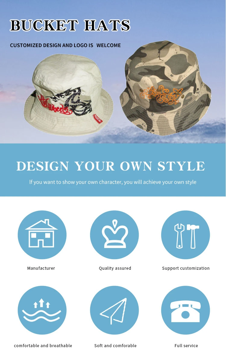 Wholesale Custom Logo Unisex Fold Designer White Plain Trendy Luxury Designer Bucket Hat