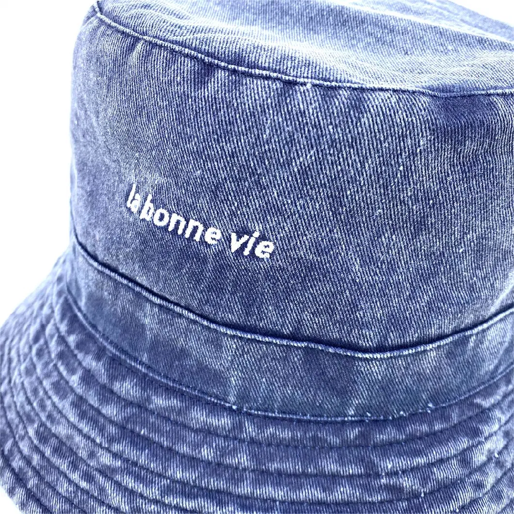 Custom Unisex Summer Cotton Twill Washed Bucket Hat with Flat Embroidery Logo Fashion Sunhat OEM ODM