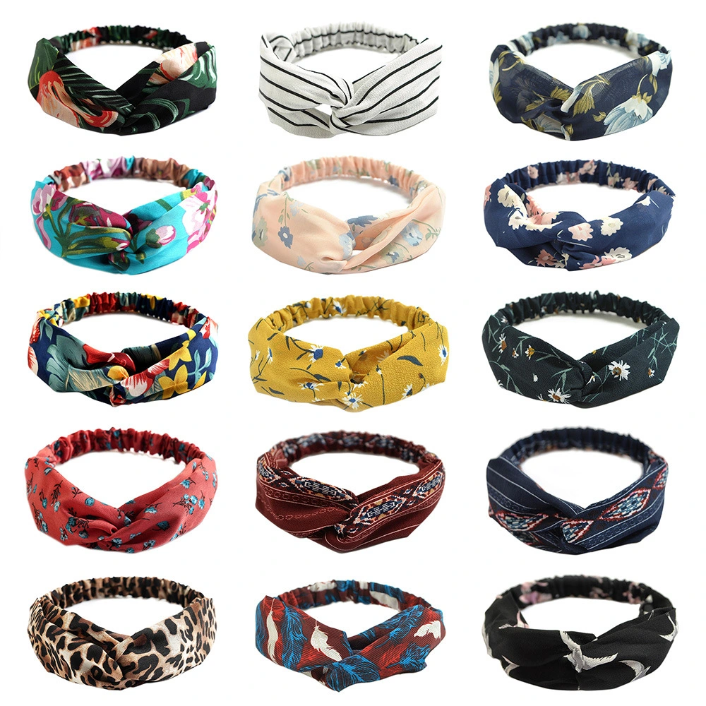 Wholesale Korean Women Fashion Hair Accessories Chiffon Hairband Elastic Bandana Headwrap