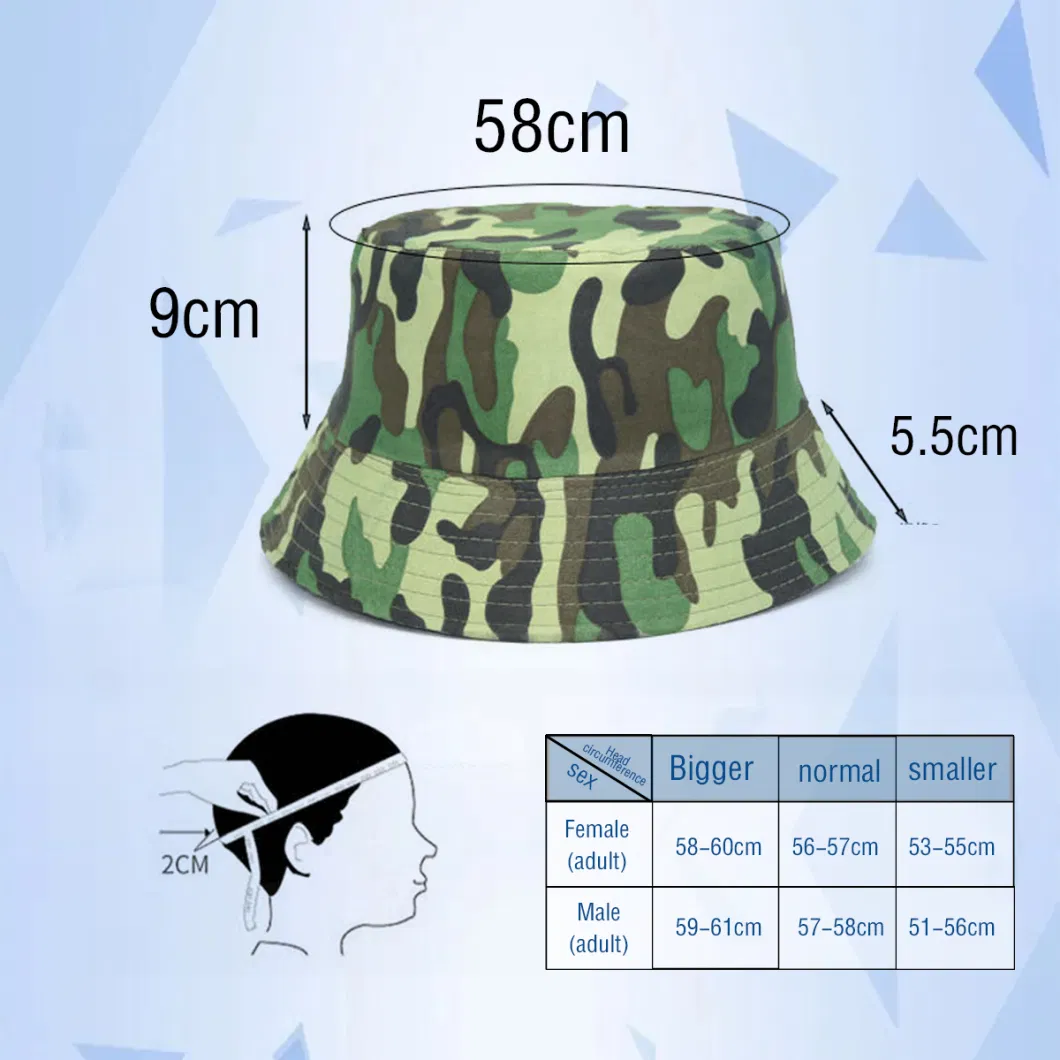 Ashion Designer Reversible Custom Logo All Over Printed and Embroidered Cotton Fisherman Bucket Hat