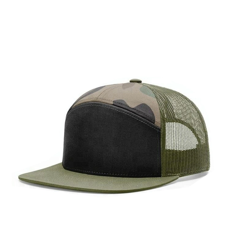 Custom Logo 7 Panels Flat Brim Blank Snapback Trucker Caps Solid Plain Cotton Twill Mesh Men Sport Cappello Baseball Caps Hat