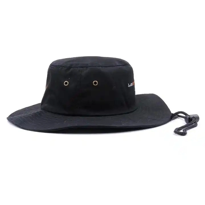 Summer Wholesale Custom Fisherman Hats Low MOQ Plain Black embroidery Wide Brim Designer Bucket Hats for Men with Adjustable String