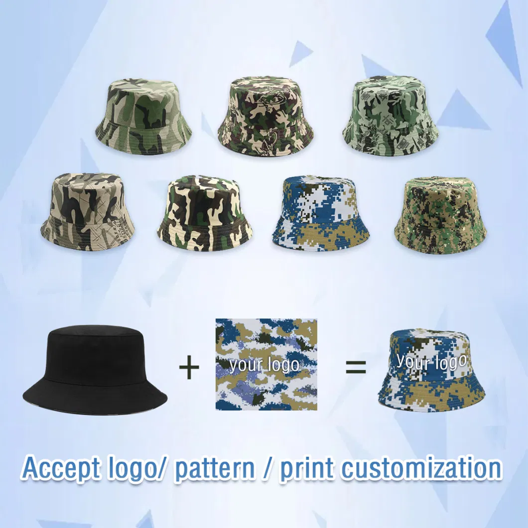 Ashion Designer Reversible Custom Logo All Over Printed and Embroidered Cotton Fisherman Bucket Hat