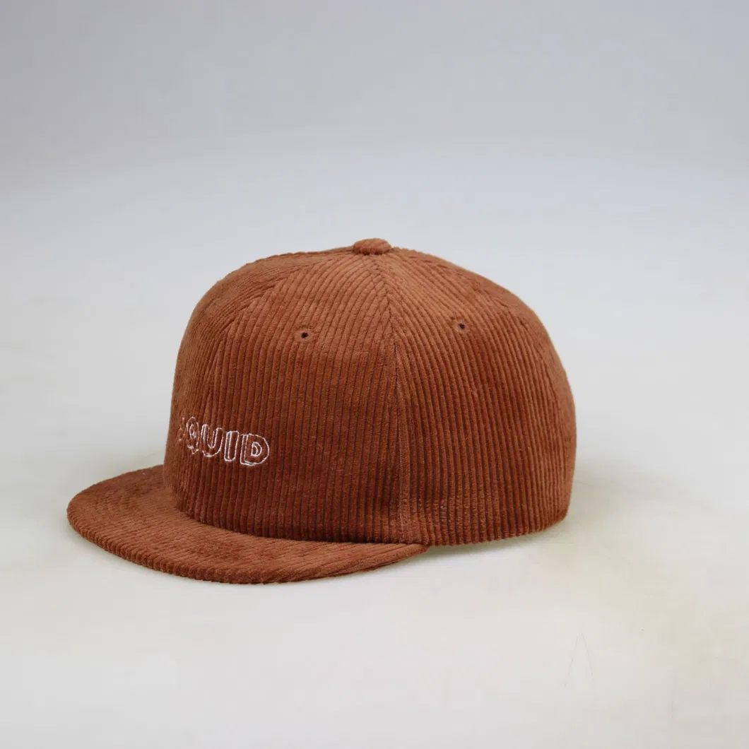 Custom Snapback Caps Low Profile Flat Brim Strapback Hip Hop Corduroy Flat Bill 6 Panel Unstructured Baseball Hat