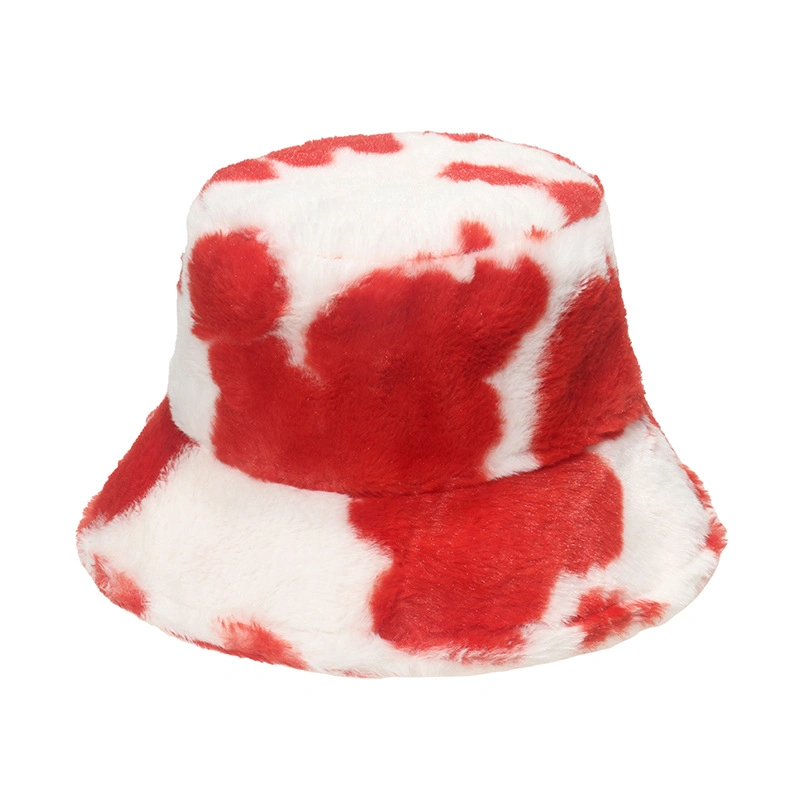 Winter Fashion High Quality Cow Printing Fuzzy Warmer Women Bucket Hat