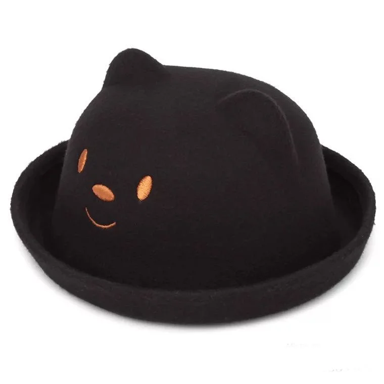 High Quality Custom Embroidery Logo Baby Kids Wool Roll Brim Bucket Hat