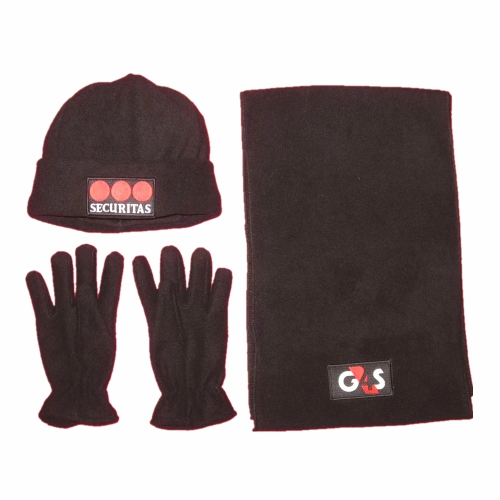 China Factory OEM Custom Logo Embroidered Winter Warm Brown Polar Fleece Hat Scarf Gloves Set