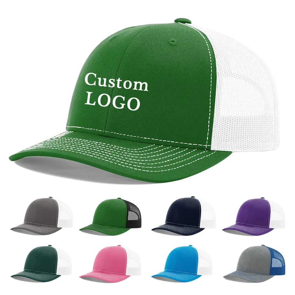 Two Tone Blue Cotton Custom Logo White Mesh Blank Trucker Hats