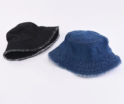Enzyme Washed Denim Custom Promotional Durable Vintage Fishing Hat Trimming Bucket Hat